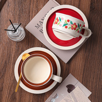 Ensemble tasse à thé et soucoupe en porcelaine florale classique avec cuillère tasse à café en céramique écologique de 350ml pour cadeaux