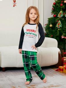 Pyjamas <span class=keywords><strong>de</strong></span> Noël personnalisés grande taille à carreaux verts à manches longues pour la famille avec taille élastique et devant tricoté - Product Image 4