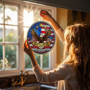 <b>Retro</b> Stained Glass Suncatcher Pendant 250 Years Of Freedom Usa Celebration - Product Image 5