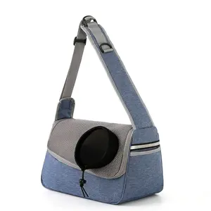 Pet Supplier Oxford Material With Head Hole Adjustable Belt Double Zipper with Reflective Line Pet Carrier Bag Crossbody