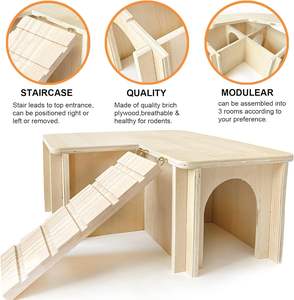 Casita y Refugio para Cobayas, <span class=keywords><strong>Castillo</strong></span> de Madera de Varias Cámaras con Escalera, Accesorios para Jaulas de Chinchillas y Conejos Enanos - Product Image 3