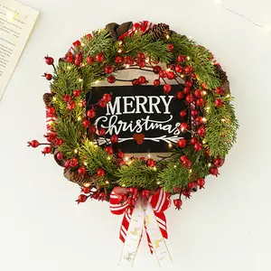 Xmas Rich Berries Artificial Christmas Wreath Flocked Christmas Wreath For Front Door Ornament Wall Artificial Pine Garland