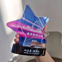 NOUVEAU Trophée étoile fleur en cristal imprimé en couleur avec base noire