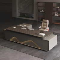 Bureau d'ordinateur de luxe en forme de L, poste de travail moderne pour PDG, ensemble de mobilier de direction avec tiroirs pour table de bureau
