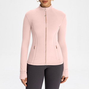Giacca da palestra da donna con cerniera dorata, colletto alto senza cuciture, tinta unita, ad asciugatura rapida, a maniche lunghe, per corsa e yoga - Spedizione da magazzino USA - Product Image 6