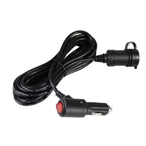 Battery Charging SAE Cable Cigarette Lighter Plug with LED Switch to female Power Extension Cord