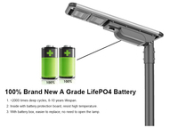 Lampadaire solaire LED tout-en-un 50W/60W IP65 (conception intégrée) avec batterie LiFePO4 et panneau solaire monocristallin, garantie 3 ans