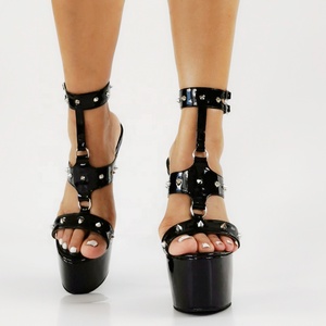 Sandales à plateforme à talons hauts fins avec rivets métalliques pour femmes, grande taille 47, pour l'été, club, danseuses, coupe large - Product Image 2