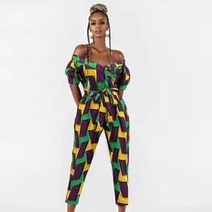 2022 New African Clothing Digitaldruck Loose Casual Dashiki Print Kurzarm T-Ausschnitt Sexy Jumps uit Frauen hose