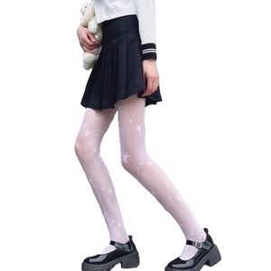 Medias de rejilla ultrafinas de jacquard con diseño de cola de estrella para primavera/verano, estilo oscuro para chicas, pantimedias transparentes en blanco y negro. - Product Image 1