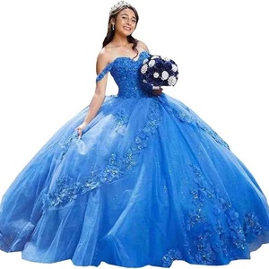 S3002A 2025 Blue High-Level Performance Dress Heavy Trailing Three-Dimensional Flower Colored Yarn Vocal Solo Summer Tutu Dress - Product Image 1
