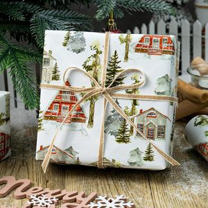 MAYPLUSS Christmas Wrapping Paper 17 In X 33 Ft Watercolor Log Cabin Design Eco-Friendly Gift <b>Wrap</b> For Christmas Hanukkah - Product Image 6