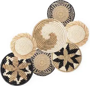 Tự Nhiên Wicker Mây Treo Tường Giỏ Trang Trí Nội Thất Boho Set 9 Home Nghệ Thuật Giỏ Sạc Tấm Tre Giỏ Trái Cây