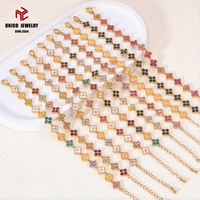 Gelang Baja Anti Karat Berlapis PVD 18K dengan Kristal Rhinestone Berkilau Nan Indah, Berbentuk Semanggi Berdaun Empat, Perhiasan Tenis Pelangi untuk Wanita