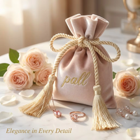 Sac à cordon en velours gaufré personnalisé de luxe, pochette en velours doux haut de gamme pour accessoires de bijoux à pompons, emballage cadeau et rangement