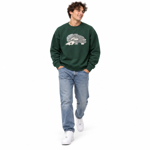 Sudadera de cuello redondo verde oscuro para hombre con estampado gráfico de lobo durmiente y calavera, estilo oversize, forro polar, OEM - Product Image 2
