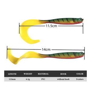 เหยื่อล่อปลาพีวีซีนิ่มรูปหนอนปลา Leurre Souple เหยื่อตกปลานุ่ม11.5ซม. 6.1ก. โค้งหางยาวนุ่มปลาแบส - Product Image 2