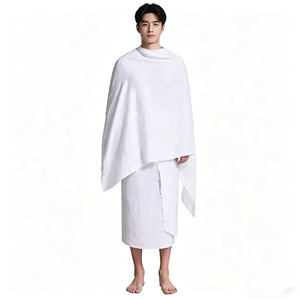 ผ้าขนหนูไมโครไฟเบอร์คุณภาพสูงแบบนูนลาย สำหรับฮัจญ์ ชุดอิห์รอมแบบไม่เย็บตะเข็บ พร้อมพู่ห้อย สำหรับผู้แสวงบุญชาวมุสลิม - Product Image 5