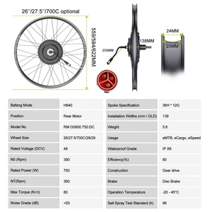 Kit de conversion de <span class=keywords><strong>moteur</strong></span> arrière <span class=keywords><strong>BAFANG</strong></span> <span class=keywords><strong>750W</strong></span> 48V pour vélo électrique, écran LCD DZ40, batterie au lithium, kit de vélo électrique - Product Image 3