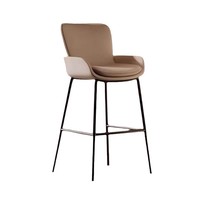 Tabouret de bar nordique avec dossier en cuir, siège rembourré, sans accoudoirs, design moderne, structure en fer, usage commercial, restaurant, bar, café