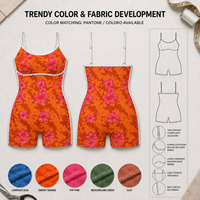 Combinaison de yoga respirante à imprimé tropical Hawaïen, personnalisée, éco-responsable, 75% polyester recyclé, 25% élasthanne, une pièce pour l'entraînement