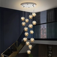 Lustre LED en forme de ligne de pêche ciel étoilé, télécommande, acier inoxydable, verre, grand salon, escalier ouvert, lumière de luxe