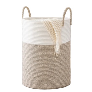Cotton Rope Laundry Hamper - 58L Large Woven Collapsible Laundry Basket - Clothes Storage Basket for Blankets  Laundry Room Orga