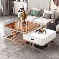 Table basse nordique moderne et simple avec plateau en verre et plateau coulissant en pierre, style luxe léger en métal pour salon et mobilier de maison