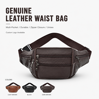 Sac banane unisexe en cuir véritable, portable, imperméable, multi-poches, pochette pour téléphone, fermeture éclair, durable, sac de ceinture sport, sac bandoulière professionnel