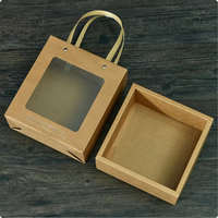 Boîte à tiroirs en papier kraft rétro créative, boîte cadeau vide portable avec fenêtre transparente