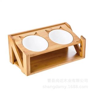 Support d'alimentation pour chat en bois, support de bol réglable pour le cou du chat, double bol incliné, table à manger universelle pour animaux de compagnie - Product Image 5