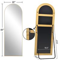 Miroir mural ou sur pied moderne grand format avec cadre en arche, doré/noir, en verre cosmétique argenté de 4 mm, 2025