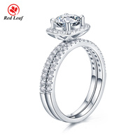 Bague de fiançailles Redleaf en argent 925 avec moissanite double couche VVS, taille brillant ronde, 6,5 mm, 1 carat