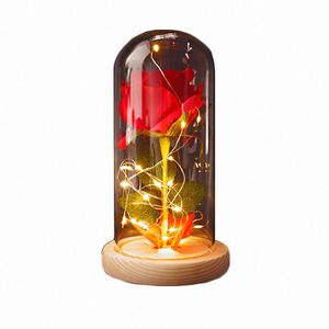 Home Decoration Wooden Base Valentine's Day <b>Gift</b> Graduation Father's Day <b>Beauty</b> <b>Beast</b> Rose Lantern LED Night Light 3D Rose Table - Product Image 1