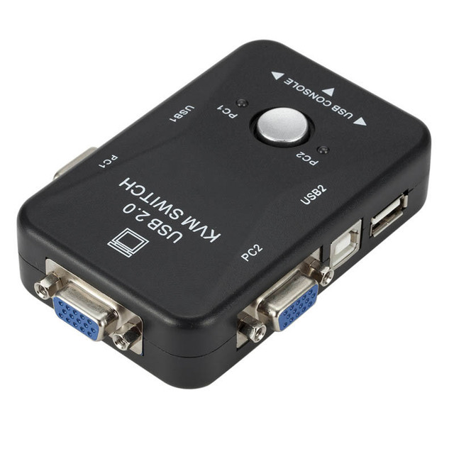USB KVM Switch 2 Port VGA Switch Box 2 in 1 Out USB 2.0 KVM Mouse Keyboard Switcher HD 1080P VGA Splitter Box Sharing Switch