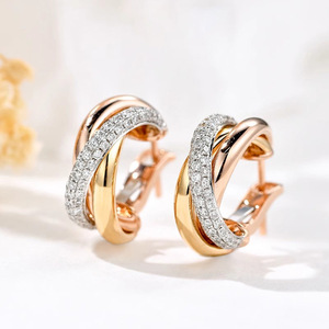 Pendientes de Aro Triple de Tres Colores para Mujer, Diseño Trenzado, Accesorios para las Orejas de Uso Diario - Product Image 4
