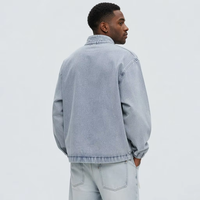 Fournisseur de vêtements personnalisés en Chine 2026 – Blouson en jean à col montant et demi-zip, effet éclaboussures de peinture, délavage clair – Manteau en jean personnalisé
