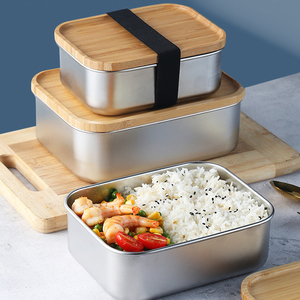 Eco-friendly Bamboo Wood Lids stainless steel lunch box with belt