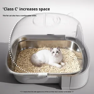 <span class=keywords><strong>Bac</strong></span> à <span class=keywords><strong>litière</strong></span> pour chat rond en acier inoxydable, extra large, entièrement fermé, type tiroir, anti-odeurs, anti-éclaboussures de sable, fournitures pour chatons - Product Image 4