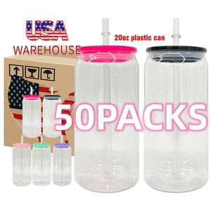 50Packs Clear Transparent 20Oz Acrylic Plastic Can With Colored Lid Uv Dtf <b>Wraps</b> <b>Vinyl</b> for Iced Coffee Soda - Product Image 1