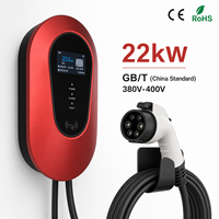 Pengisi Daya Wallbox EV Standar China CE GB/T 22kw 380V 400V AC dengan Tombol Stop Darurat, Stasiun Pengisian Daya untuk Bisnis Kendaraan Energi Baru