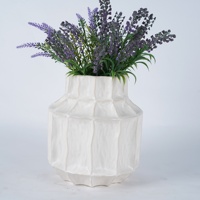 Vas Keramik Embos Buatan Tangan Lian Da, Warna Krem Putih Bertekstur, untuk Bunga Kering, Lavender, Rumput Pampas, Dekorasi Rumah
