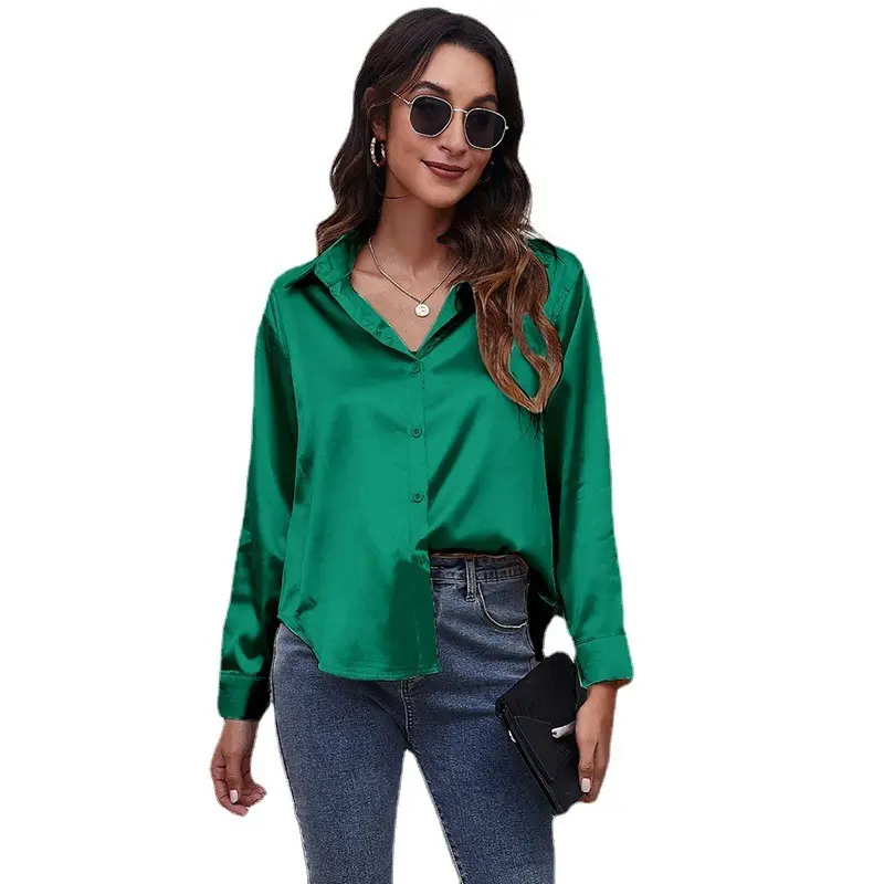 Women's Blouses Elegant Tops Casual Shirt Oversize Satin Silk Loose Shirts Women Ladies Long Sleeves Clothing