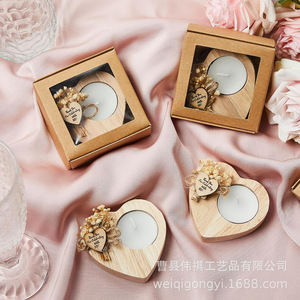 Heart Shaped Wooden Candle Holder <b>Mini</b> Tea Light Stand 2.8 Inch Wedding Decoration Craft Gift Box Packaging - Product Image 2
