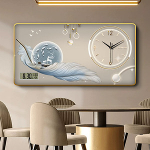 Fabbrica all'ingrosso temperatura data decorazione ristorante paesaggio di lusso moderno cristallo porcellana pittura orologio <span class=keywords><strong>vetro</strong></span> arte parete - Product Image 6
