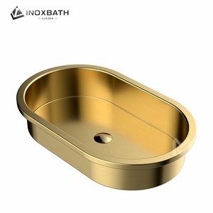 Lavabo Ovale di Lusso in Oro <span class=keywords><strong>per</strong></span> Bagno, <span class=keywords><strong>Lavandino</strong></span> in Acciaio Inox 304 con Scarico - Product Image 3