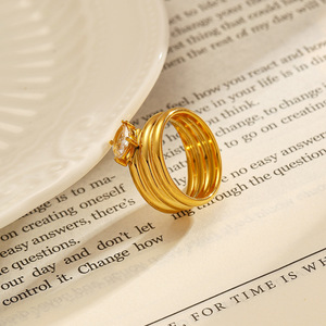 Stainless Steel <b>Ring</b> 18K Gold Plated <b>Titanium</b> Steel With Diamond Prong Setting Geometric Shape Unisex Jewelry Gift - Product Image 3