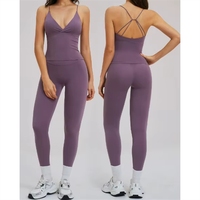 Ensemble de sport effet brossé personnalisé, moulant, dos nu, pour la course, les loisirs, le cyclisme en extérieur et le yoga