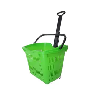 Factory preis Supermarket Shopping Plastic Basket mit rollenden rad