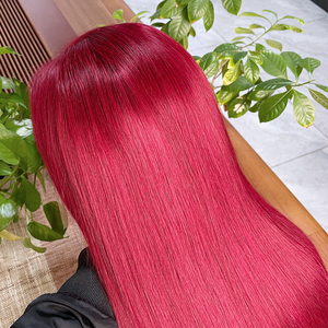 Pelucas <span class=keywords><strong>de</strong></span> Cabello Humano con Frente <span class=keywords><strong>de</strong></span> Encaje 99J Borgoña <span class=keywords><strong>de</strong></span> 32 Pulgadas, Lisas, Pre-Desplumadas, 13x4, Densidad 180%, Peluca Frontal Roja al por Mayor - Product Image 5